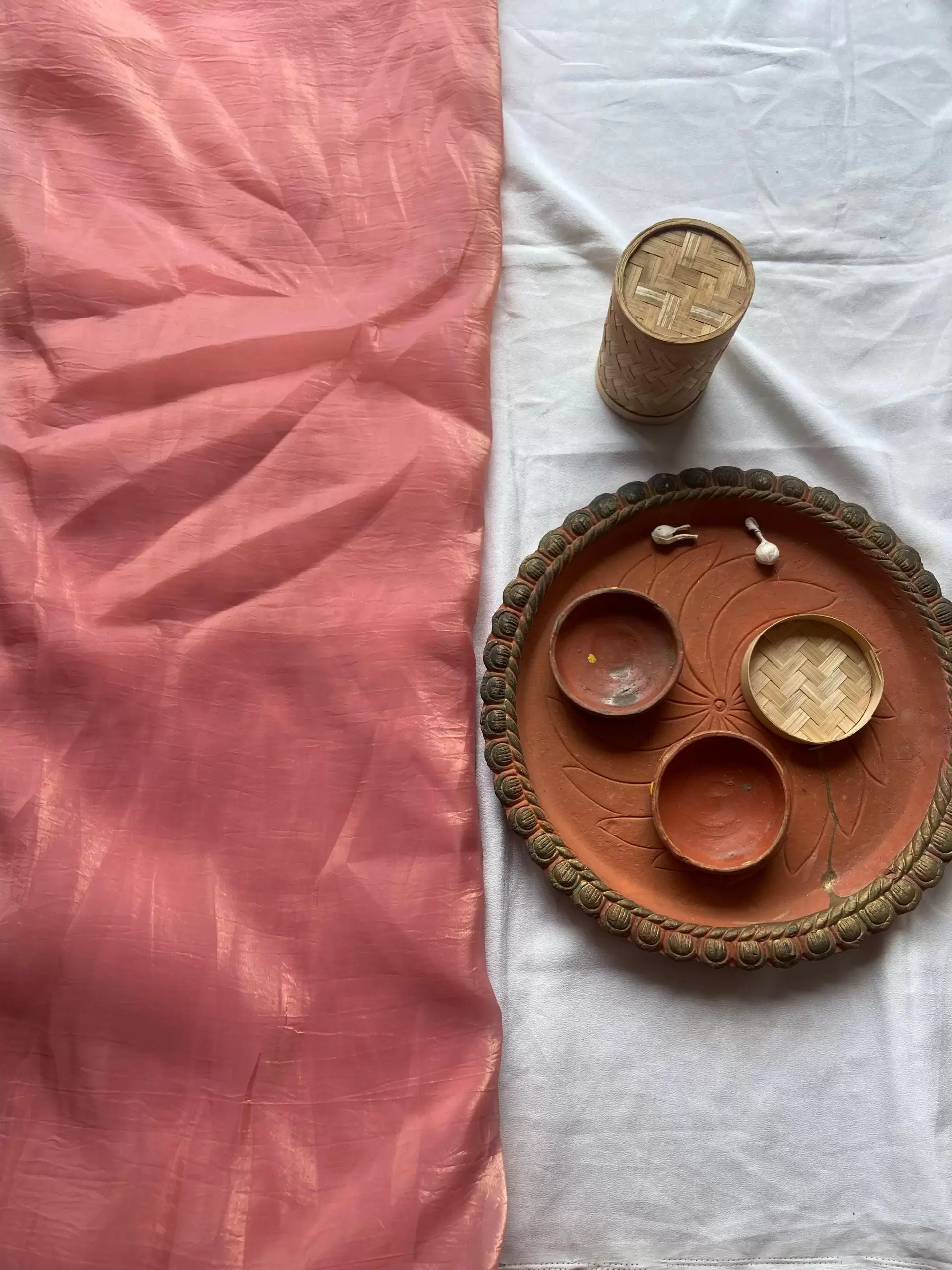 Peach crush tissue silk fabric