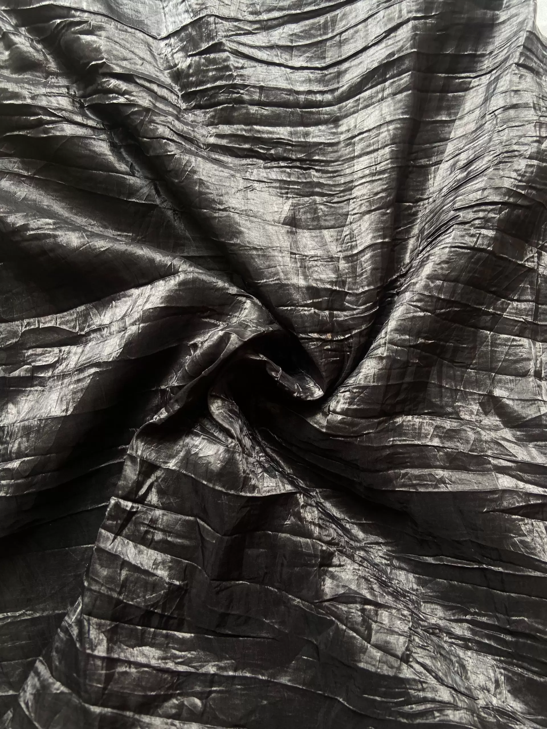 Black crush tissue silk fabric