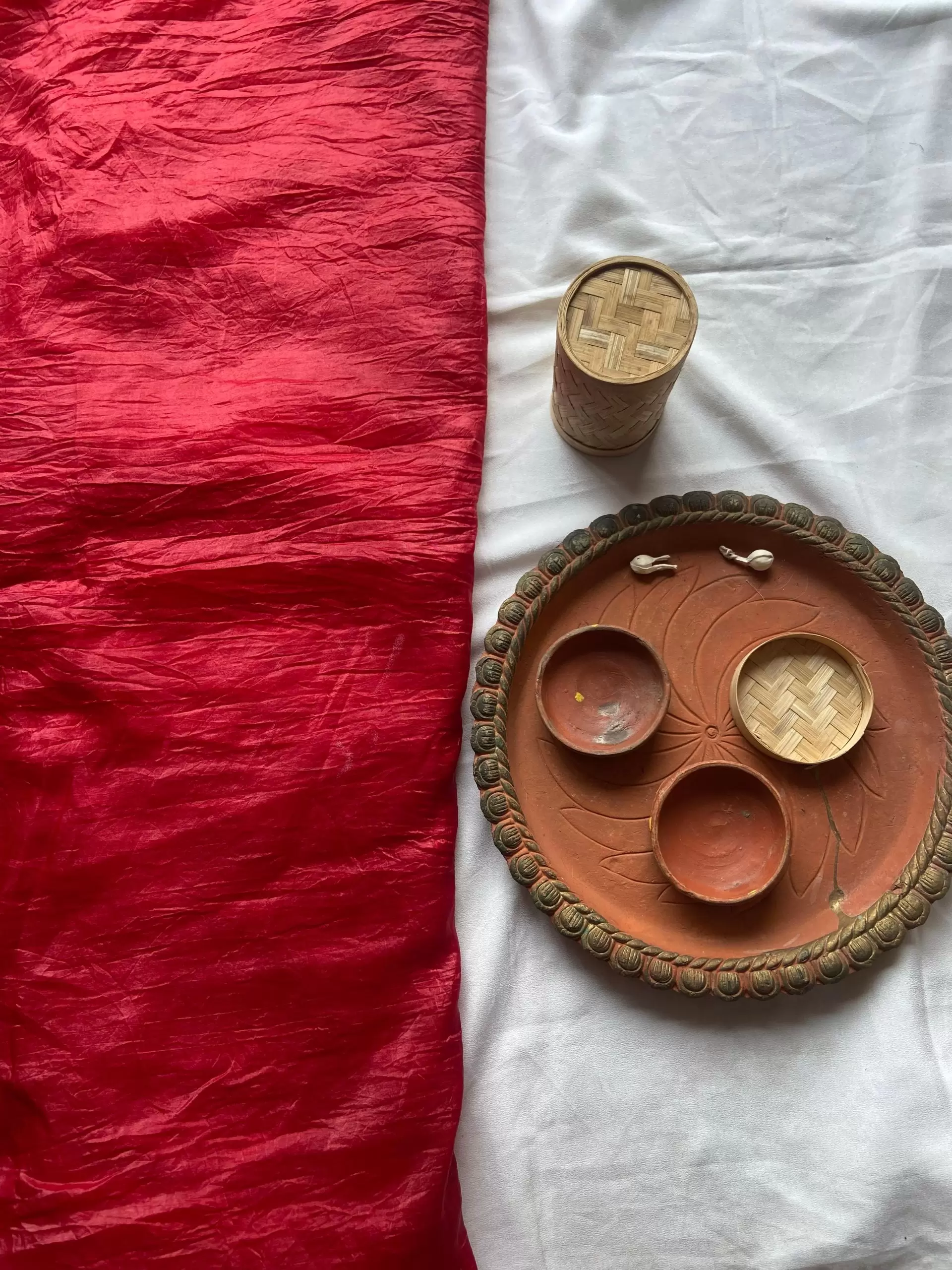 Red crush tissue silk fabric