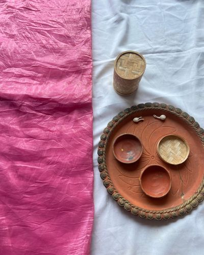 Pink crush tissue silk fabric
