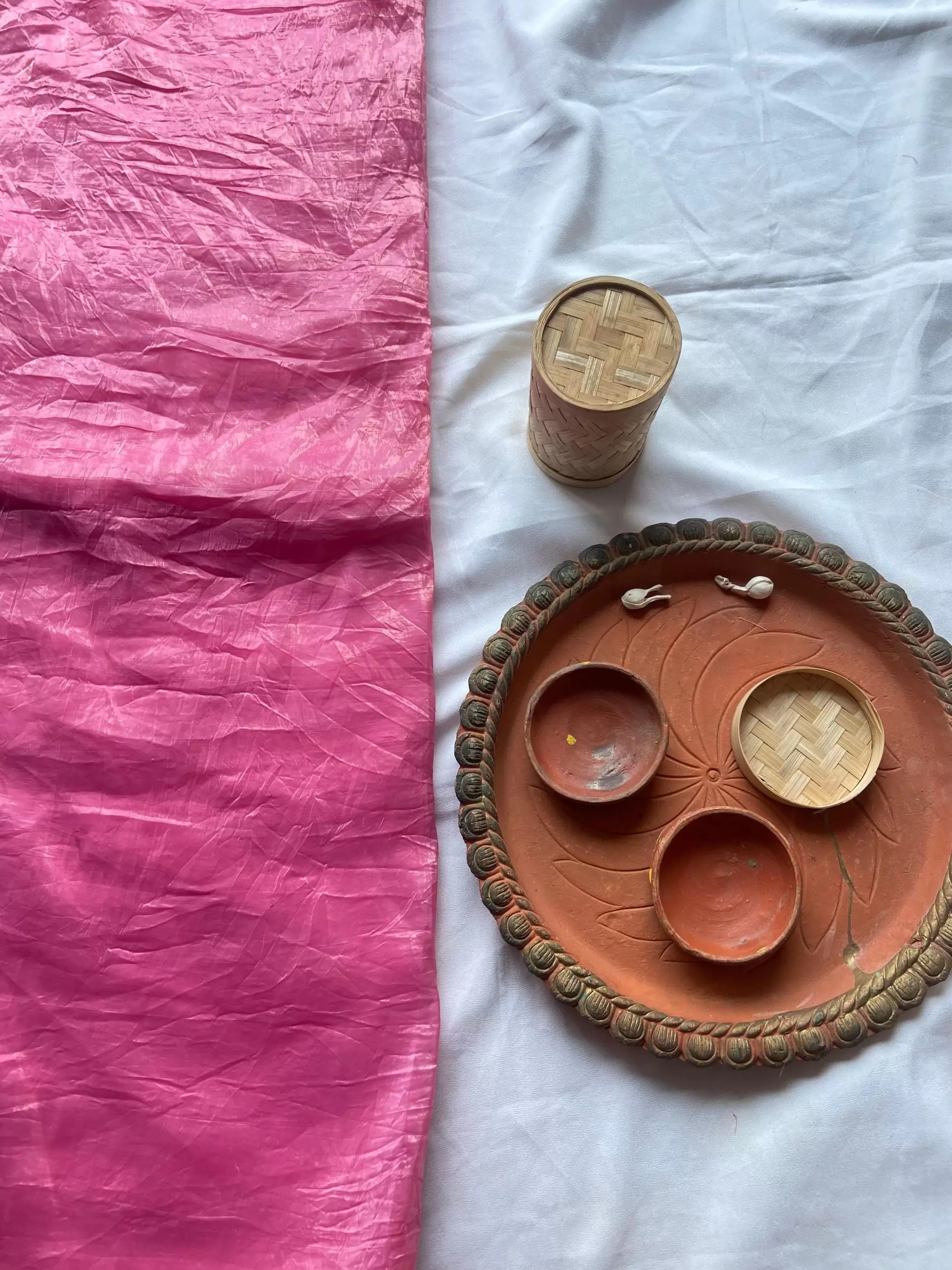 Pink crush tissue silk fabric