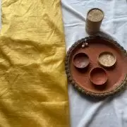 Yellow crush tissue silk fabric