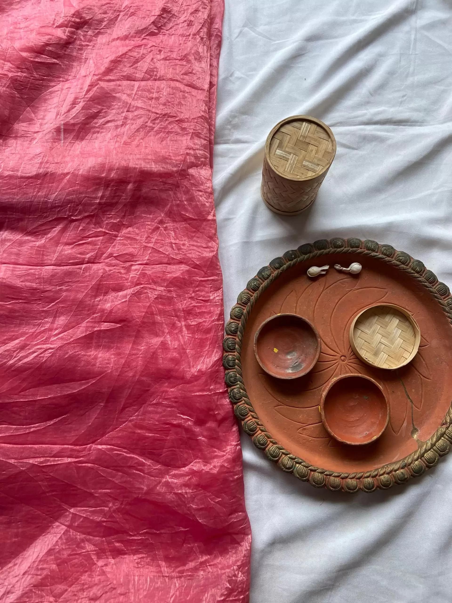 Peach pink crush tissue silk fabric