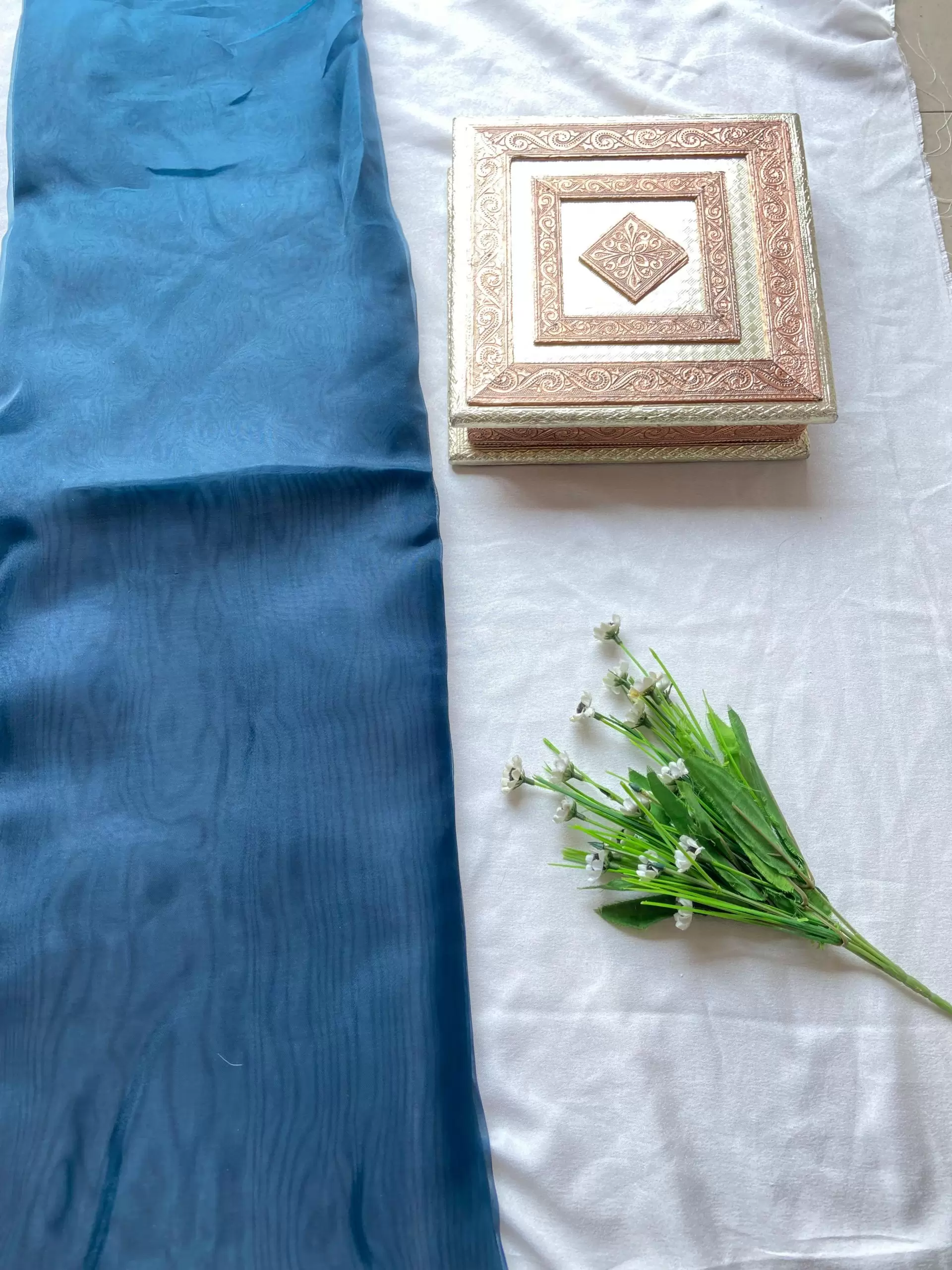 Teal blue Plain organza fabric