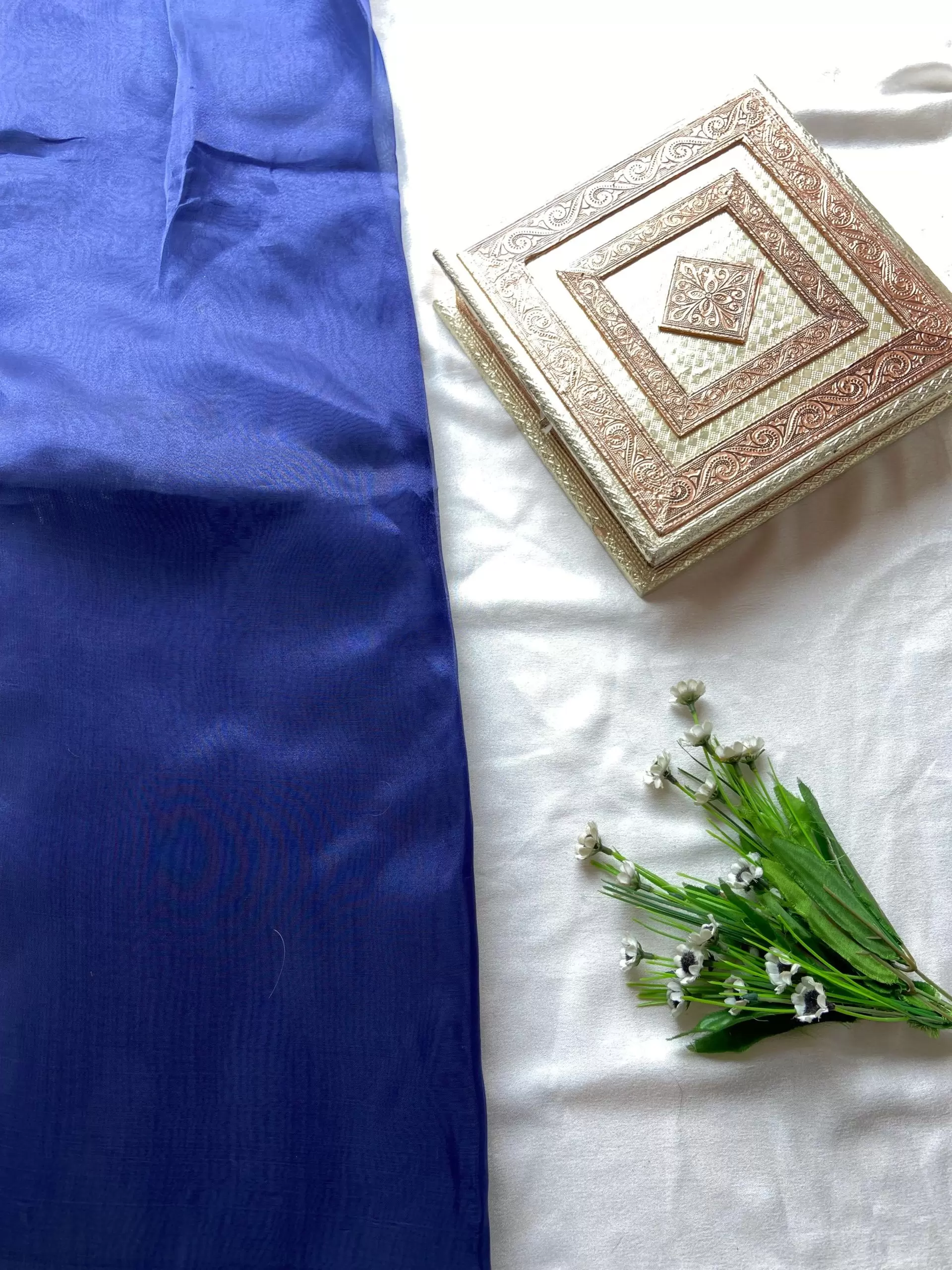 Navy blue plain organza fabric