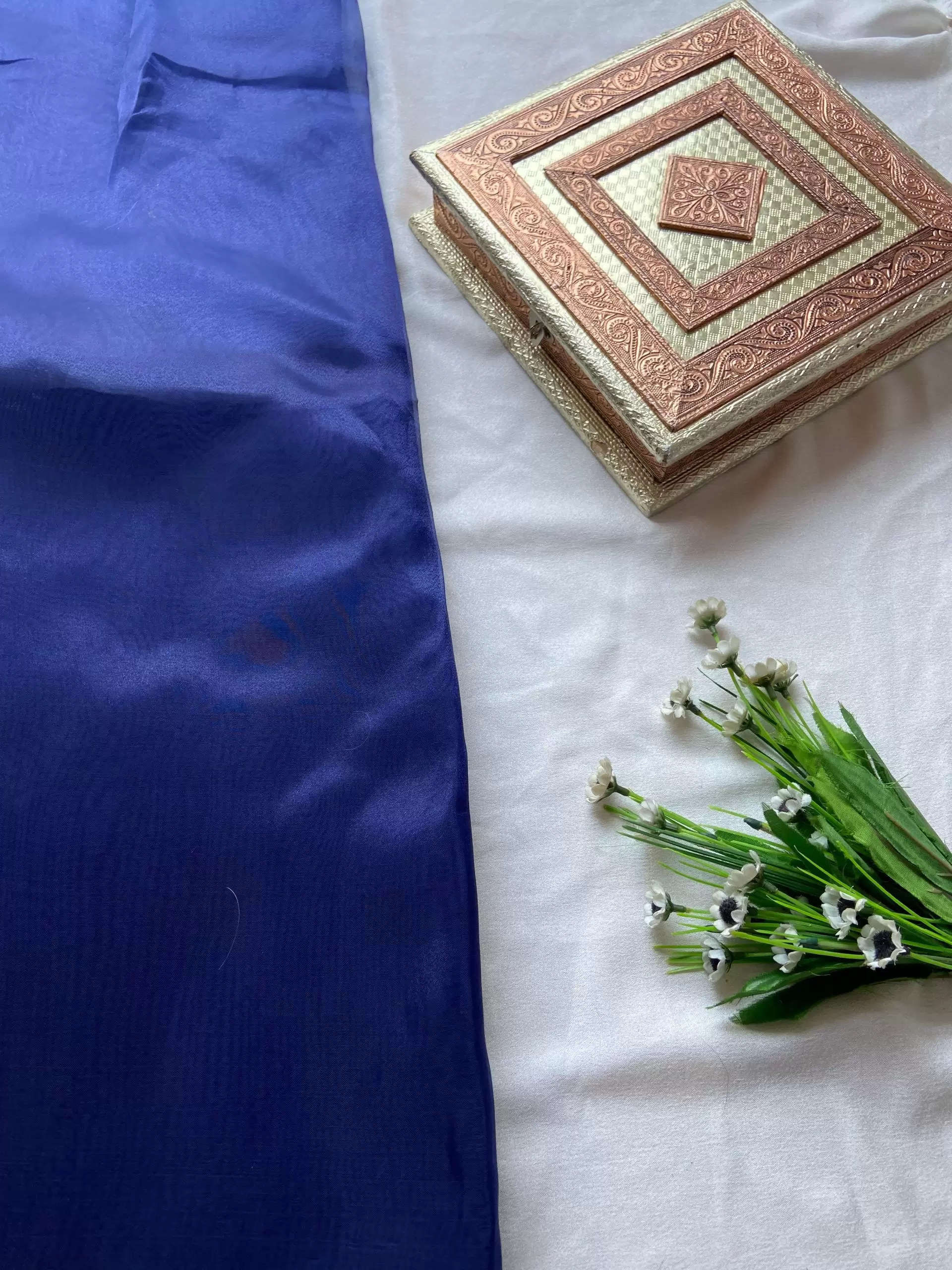 Navy blue plain organza fabric