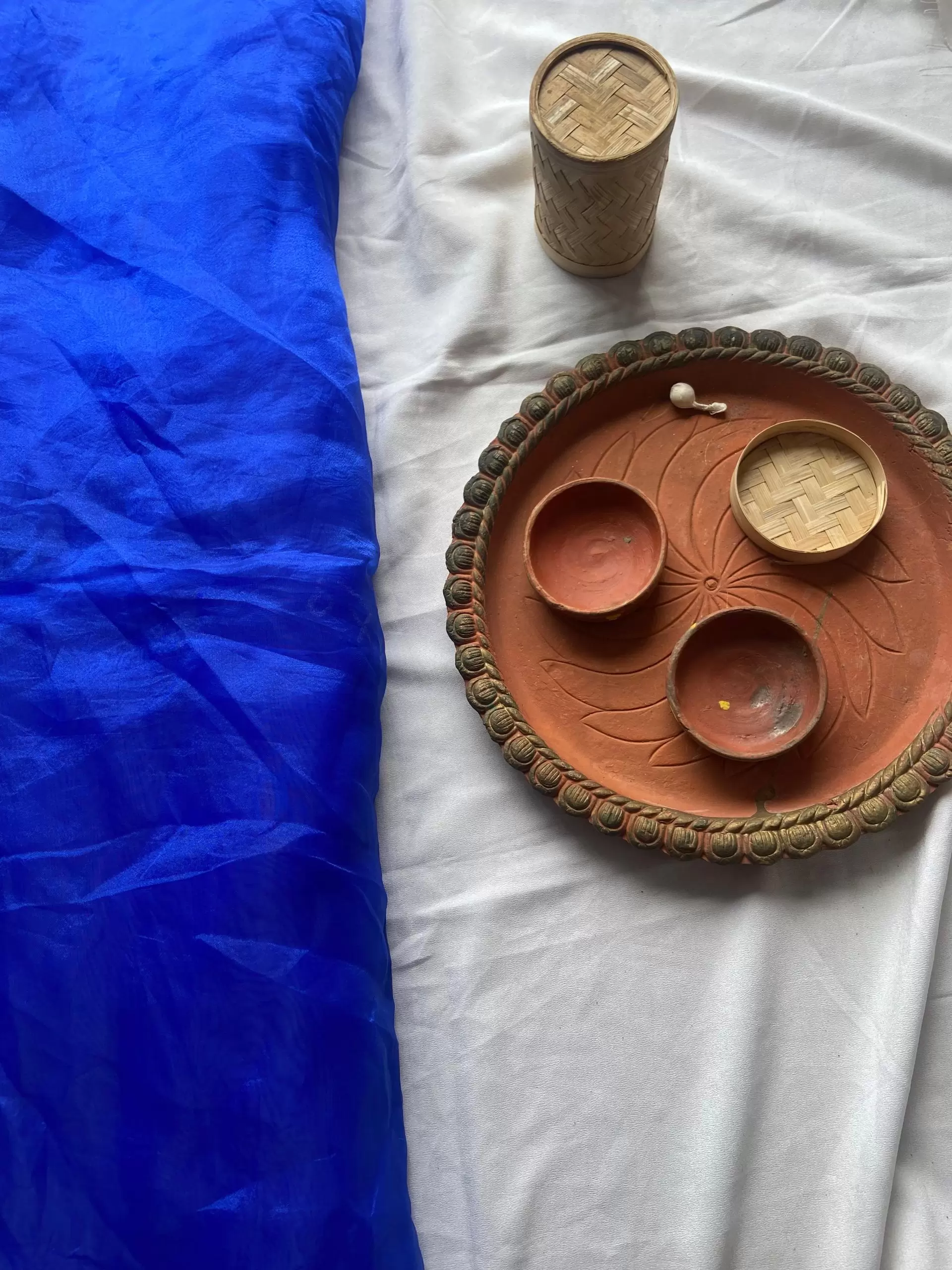 Royal blue plain organza fabric