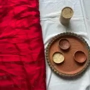 Red gales glass organza plain fabric