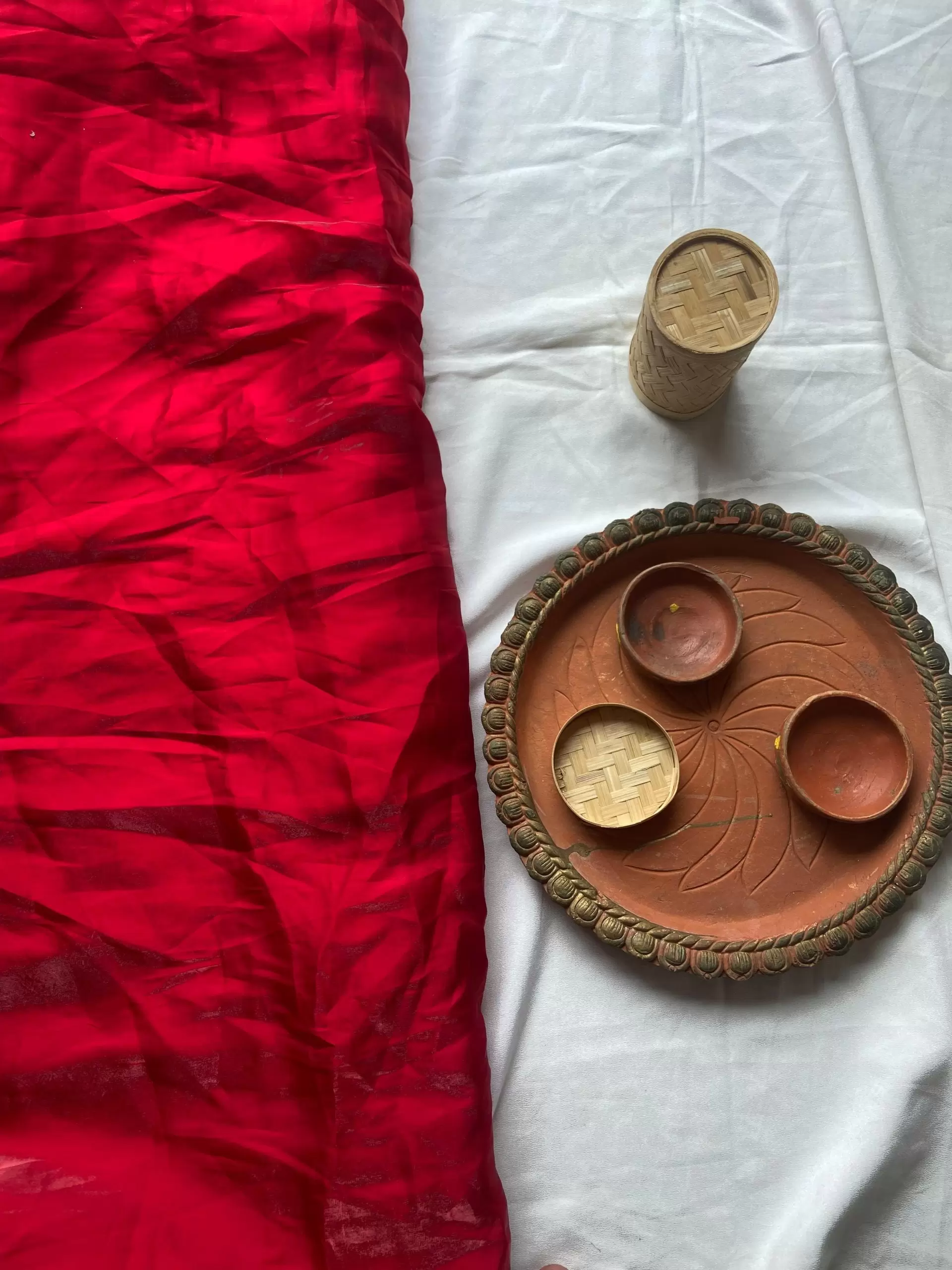 Red gales glass organza plain fabric