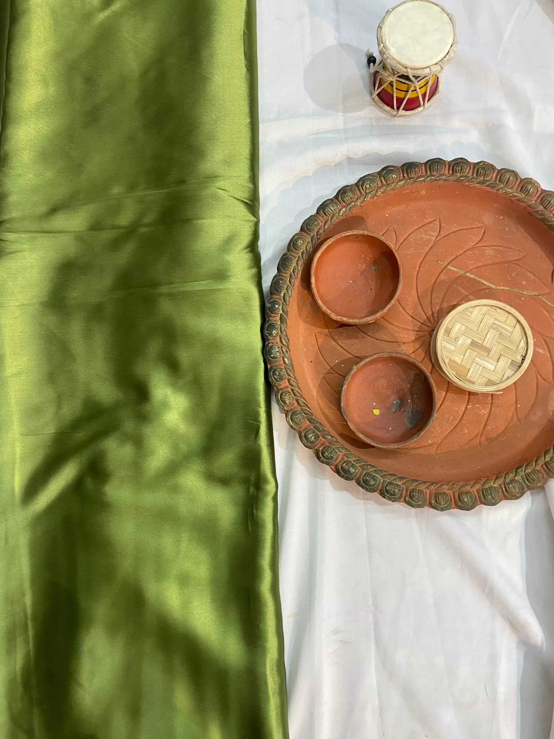 Oliver green plain moss satin fabric