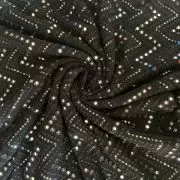 Black Pure Georgette Mirror and Thread Embroidered Fabric in Zig Zag Pattern