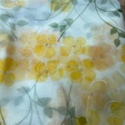 Lemon Yellow floral Print With Gold Foil Detailing On White Organza Fabric