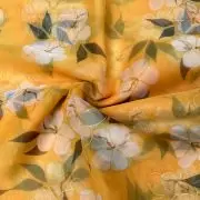 Yellow floral Print With Gold Foil Detailing On Organza Fabric