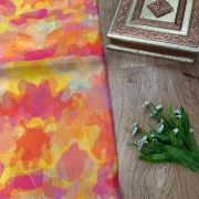 Orange Multicolour Tie & Dye Shibori Printed Organza Fabric with Gold Foil Detailing