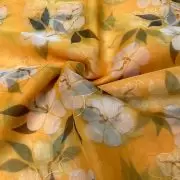 Yellow floral Print With Gold Foil Detailing On Organza Fabric