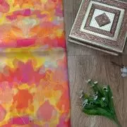 Orange Multicolour Tie & Dye Shibori Printed Organza Fabric with Gold Foil Detailing