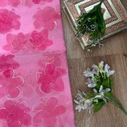 Party Pink floral Print With Gold Foil Detailing On Organza Fabric