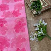 Party Pink floral Print With Gold Foil Detailing On Organza Fabric