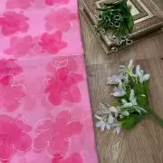 Party Pink floral Print With Gold Foil Detailing On Organza Fabric
