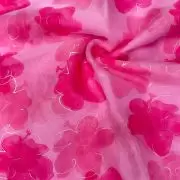 Party Pink floral Print With Gold Foil Detailing On Organza Fabric
