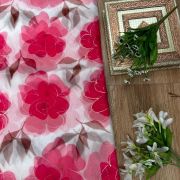 Pink floral Print With Gold Foil Detailing On Organza Fabric