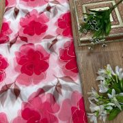 Pink floral Print With Gold Foil Detailing On Organza Fabric