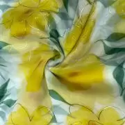 Lemon Yellow floral Print With Gold Foil Detailing On Organza Fabric