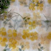Lemon Yellow floral Print With Gold Foil Detailing On White Organza Fabric