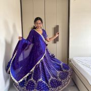 Blue lehenga style with heavy daman style organza satin fabric