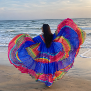 Boho Rainbow Flare Shrug –6m Silver Chiffon Cape for Vacations & Festivals
