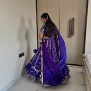 Blue lehenga style with heavy daman style organza satin fabric