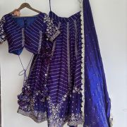 Blue lehenga style with heavy daman style organza satin fabric