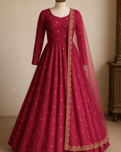 Pink Gown Style With Buti Tissue Silk Fabric