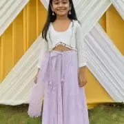 White Thread & Sequin Embroidery On Lemon Yellow Viscose Georgette Dungaree