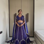 Blue lehenga style with heavy daman style organza satin fabric