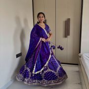 Blue lehenga style with heavy daman style organza satin fabric