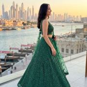 Bottle Green Lehenga Style With Hand Nalki Embroidery On Imported Net fabric