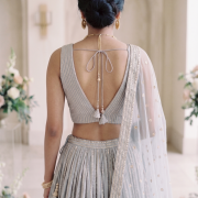 Lehenga Style With All Over Stripes Srquin Embroidery On Creme To Powder Blue Shaded Pure Georgette Fabric