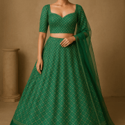Bottle Green Lehenga Style With Hand Nalki Embroidery On Imported Net fabric