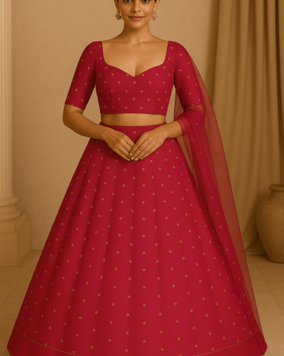 Pink Lehenga Style with Buti Design – Crush Tissue Silk Fabric