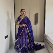 Blue lehenga style with heavy daman style organza satin fabric