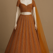 Yellow lehenga style with multicolour thread and sequin embroidery on georgette fabric