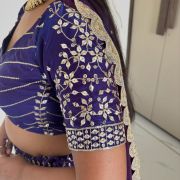 Blue lehenga style with heavy daman style organza satin fabric