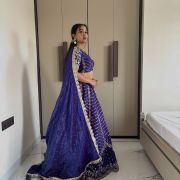 Blue lehenga style with heavy daman style organza satin fabric