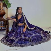 Blue lehenga style with heavy daman style organza satin fabric