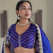 Blue lehenga style with heavy daman style organza satin fabric