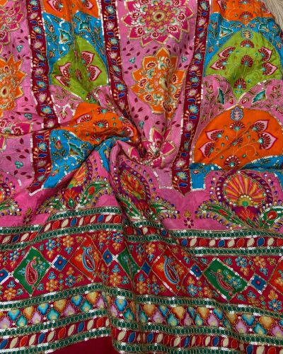 Light Pink multicolour Position Print With Heavy Cording Dori & Sequin