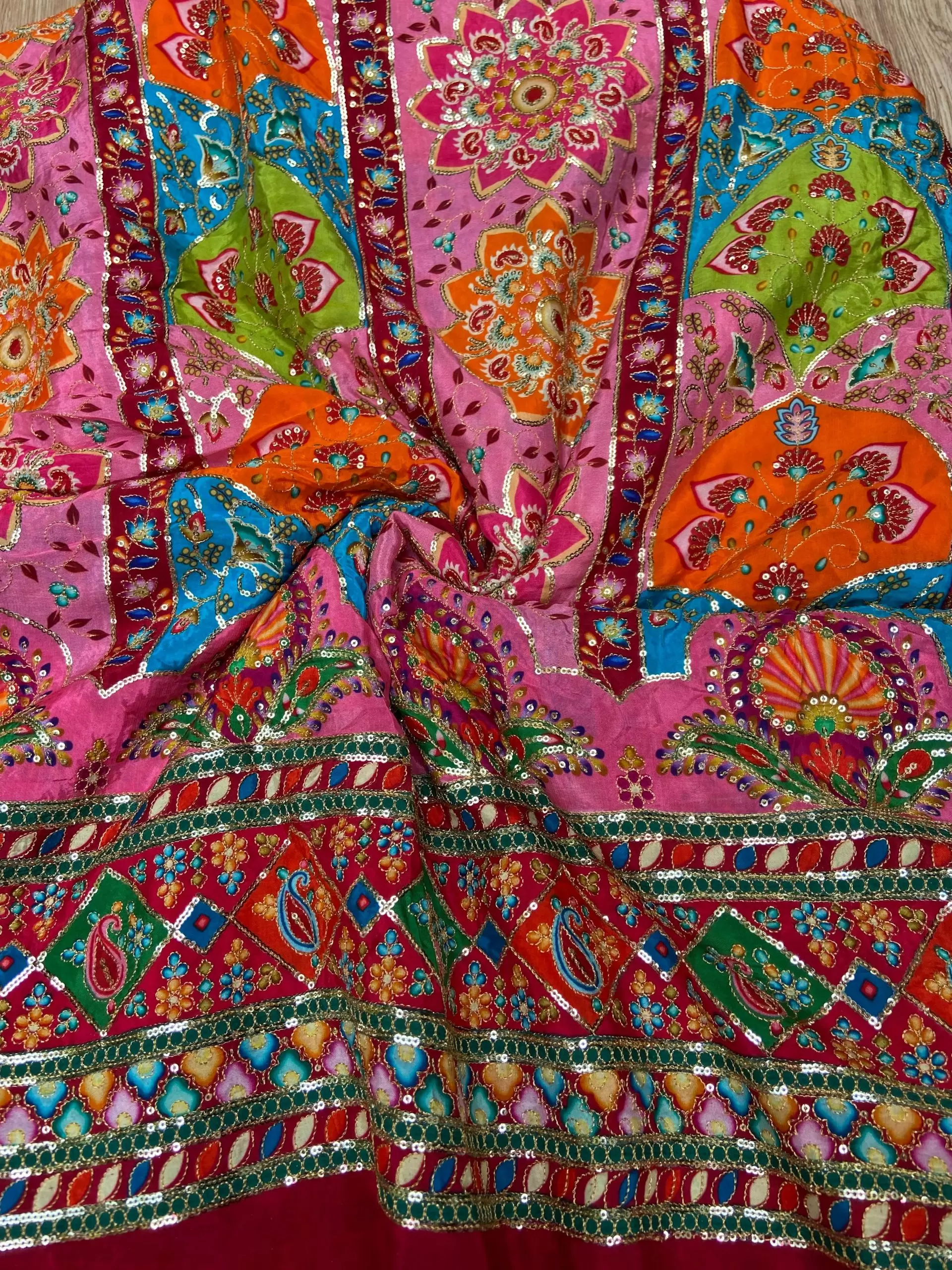 Light Pink multicolour Position Print With Heavy Cording Dori & Sequin