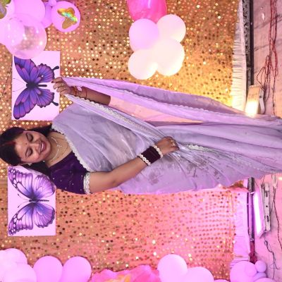 Lavender organza satin saree