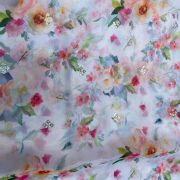 White Multicolour Print With Buti Work On Glass Organza Fabric